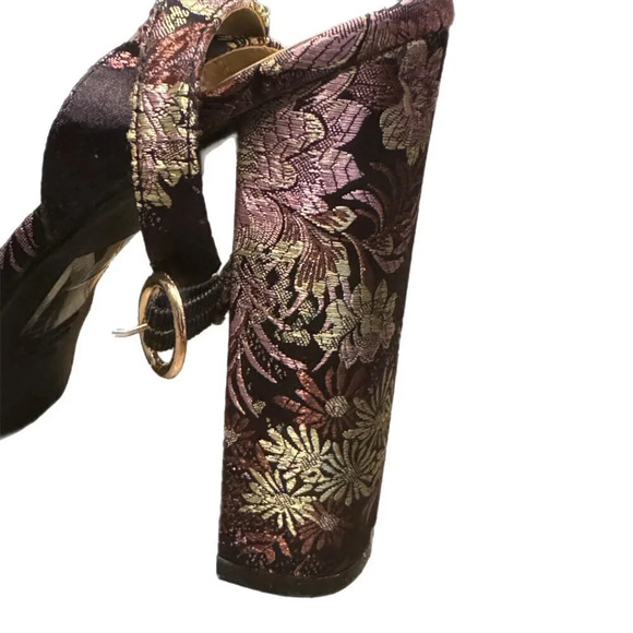 NWT Forever 21 Floral Embroidered Block  Heels Women's Size 10 Glam Black Purple - Picture 7 of 13